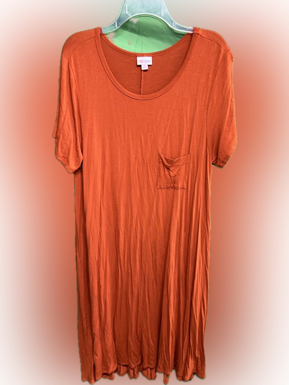 LuLaRoe Carly Short-Sleeve Pocket Tee Dress in Rust Orange